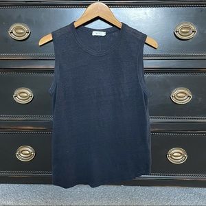 ALC navy linen tank with back cut-out